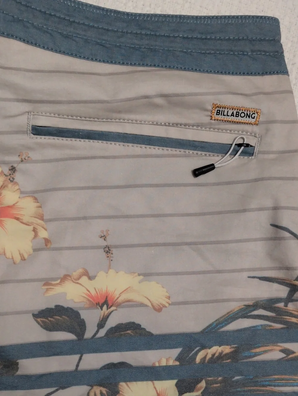 Billabong Men's Gray Floral Board Shorts with Blue Waistband